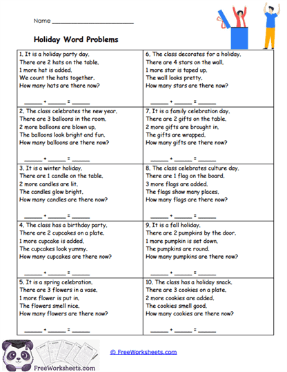 Holiday Word Problems Worksheet