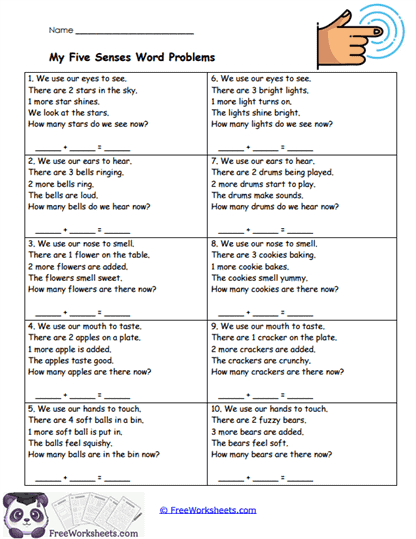 My Five Senses Word Problems Worksheet