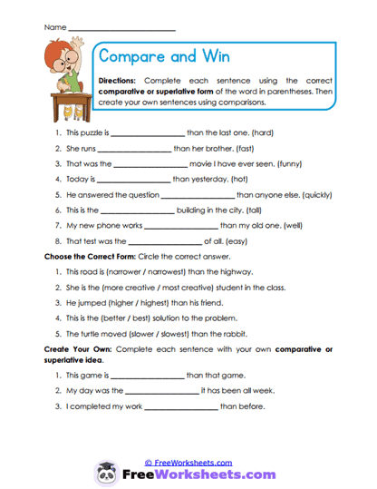 Comparison Forms Worksheet