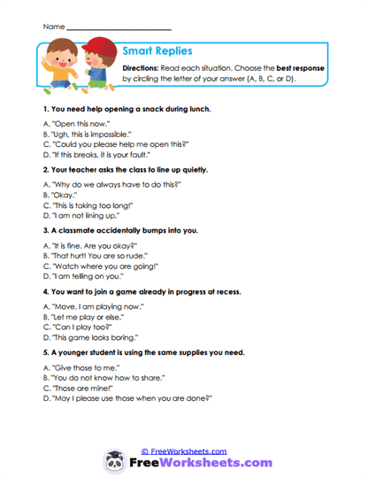 Smart Replies Worksheet