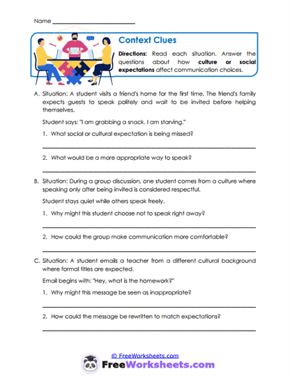Context Clues Worksheet