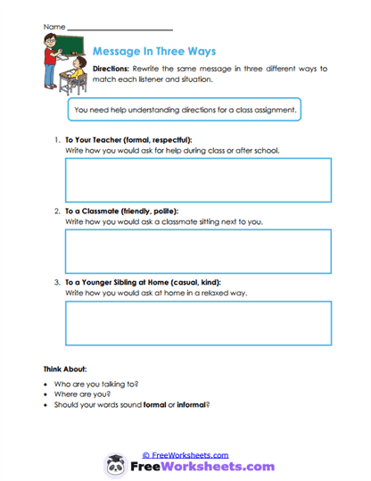 Message In Three Ways Worksheet