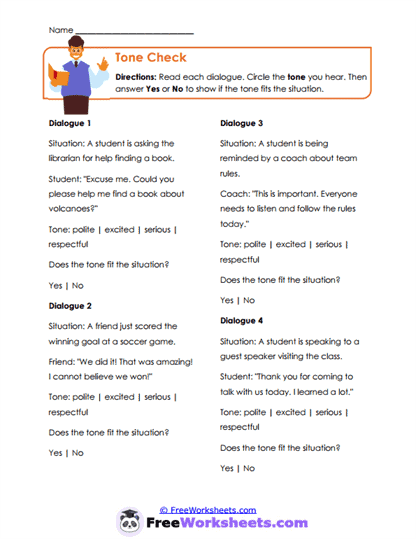 Tone Check Worksheet