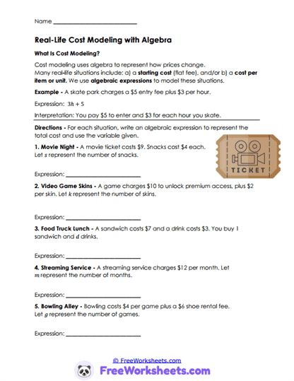 Cost Models Worksheet