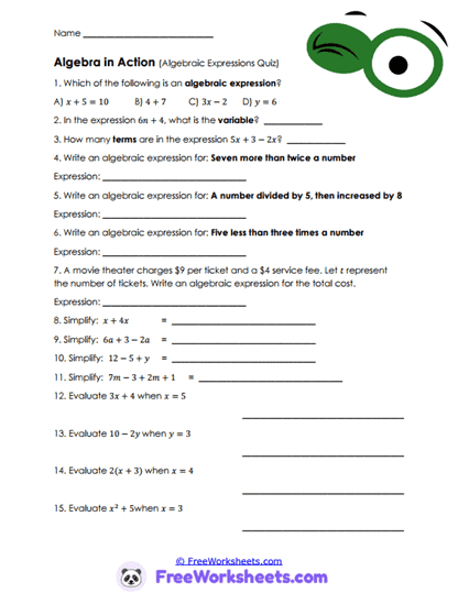 Algebra Review Worksheet