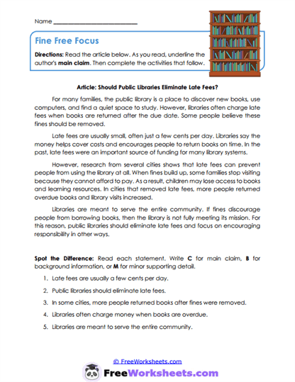 Fee Findings Worksheet