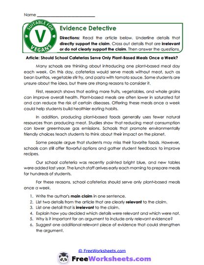 Meal Evidence Worksheet