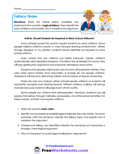 Fallacy Hunt Worksheet