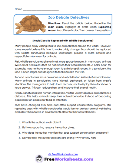 Zoo Debate Worksheet