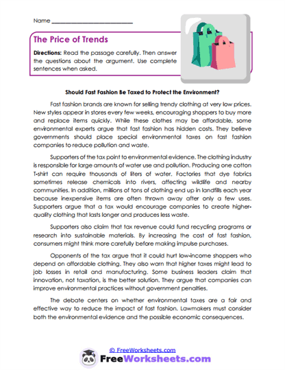 The Price of Trends Worksheet