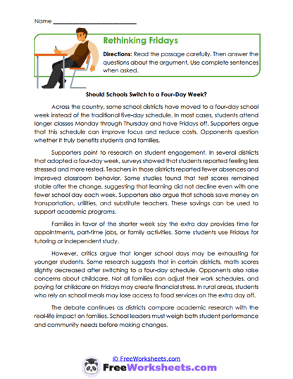 Rethinking Fridays Worksheet