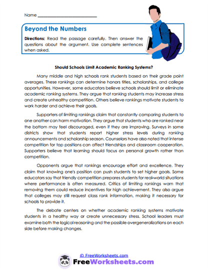 Beyond the Numbers Worksheet