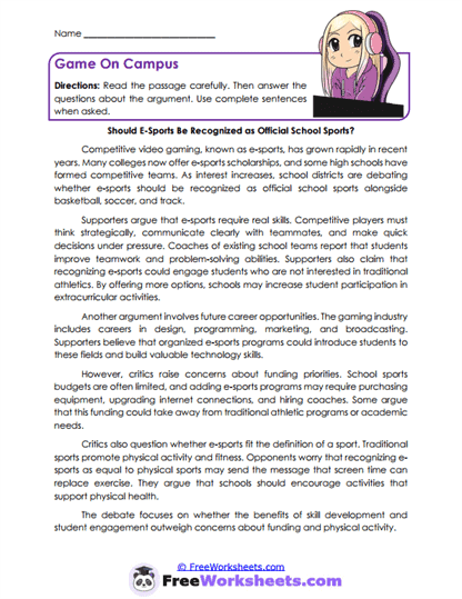 Game On Campus Worksheet