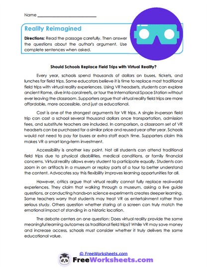 Reality Reimagined Worksheet