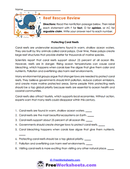 Reef Review Worksheet