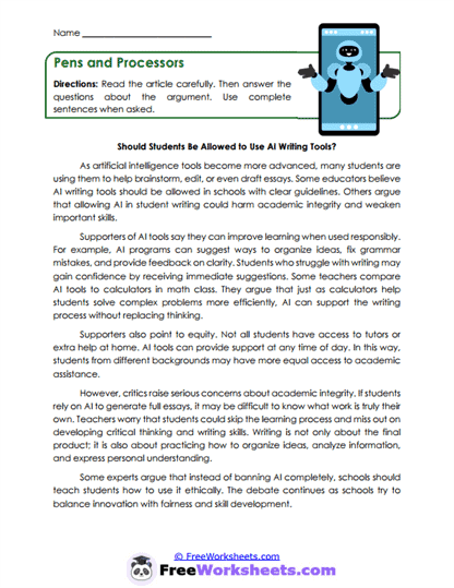 Pens and Processors Worksheet