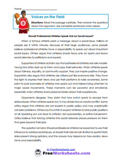 Voices on the Field Worksheet