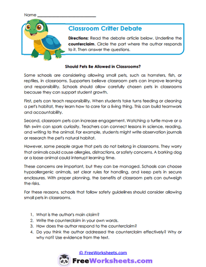 Critter Debate Worksheet