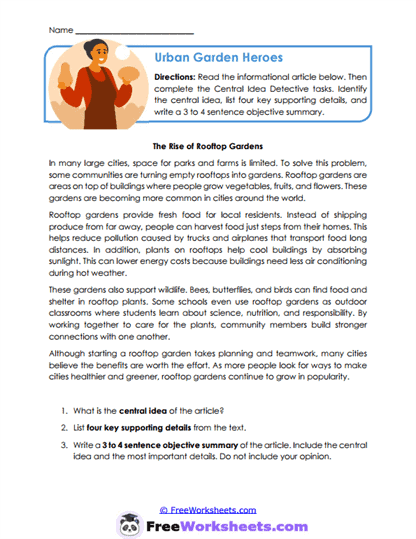 Garden Heroes Worksheet