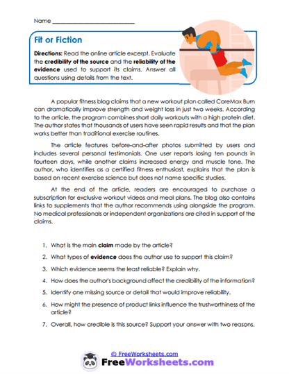 Fit or Fiction Worksheet