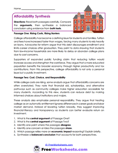 Affordability Synthesis Worksheet