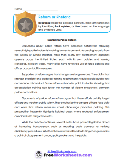 Reform or Rhetoric Worksheet