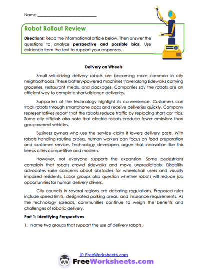 Robot Rollout Review Worksheet