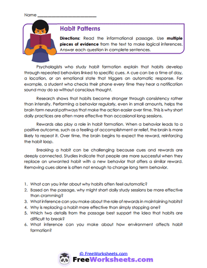 Habit Patterns Worksheet