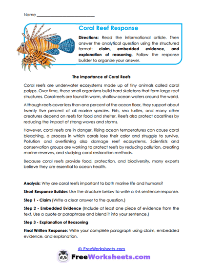 Reef Response Worksheet