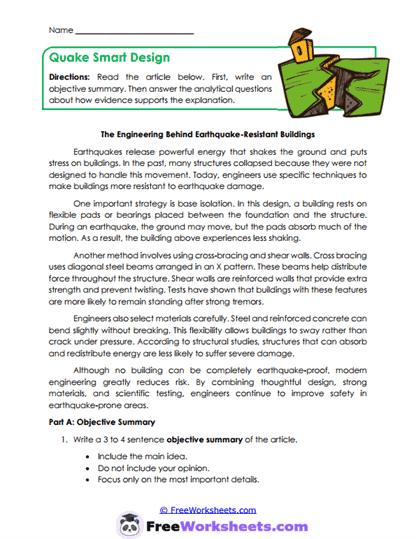 Quake Summary Worksheet