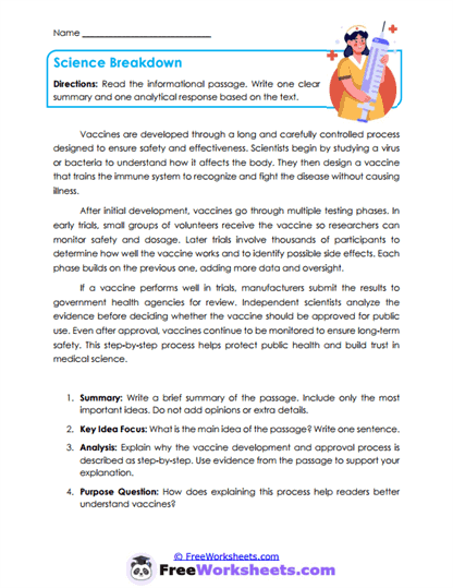Science Breakdown Worksheet