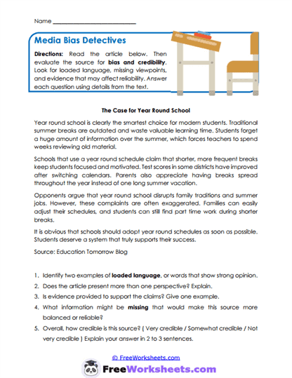 Bias Detectives Worksheet