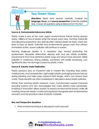 Two Green Views Worksheet