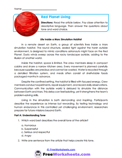 Martian Tone Worksheet