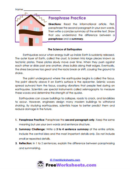 Paraphrase Power Worksheet
