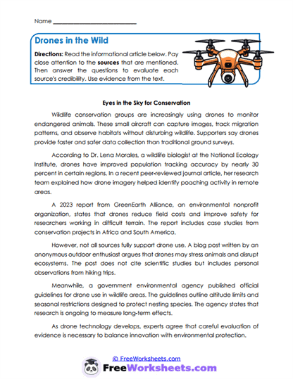 Drones in the Wild Worksheet