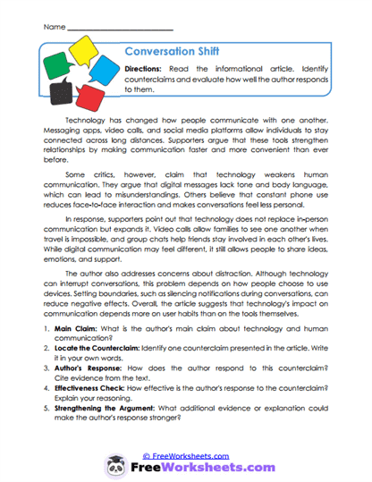 Conversation Shift Worksheet