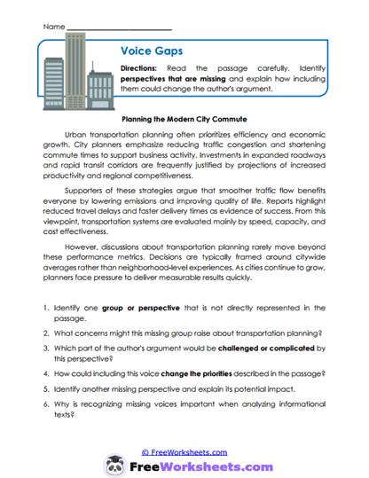 Voice Gaps Worksheet