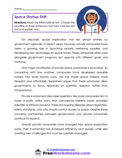 Space Startup Shift Worksheet