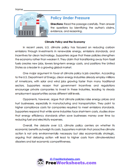 Policy Under Pressure Worksheet