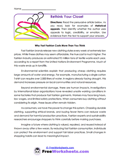 Rethink Your Closet Worksheet