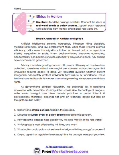 Ethics in Action Worksheet