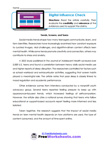 Digital Influence Check Worksheet