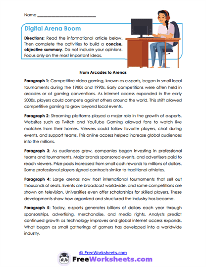 Digital Arena Boom Worksheet