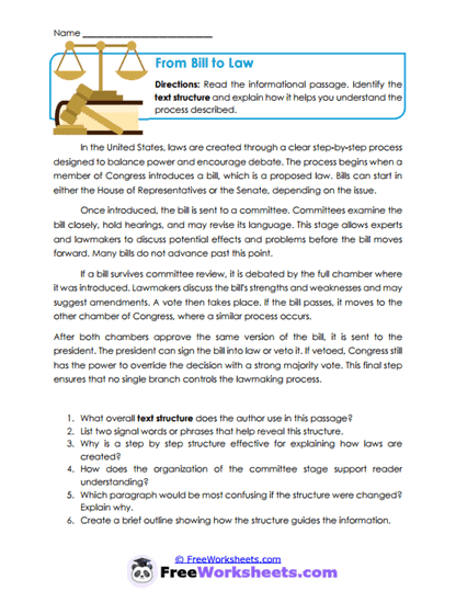 From Bill to Law Worksheet