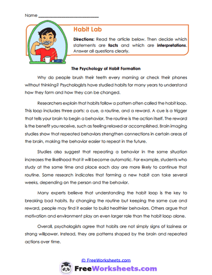 Habit Science Worksheet