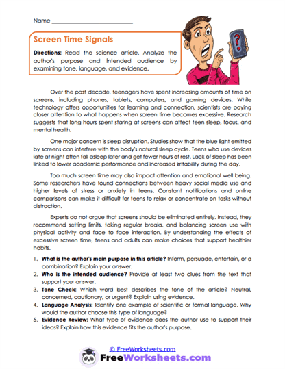 Screen Time Signals Worksheet