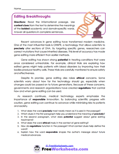 Editing Breakthroughs Worksheet