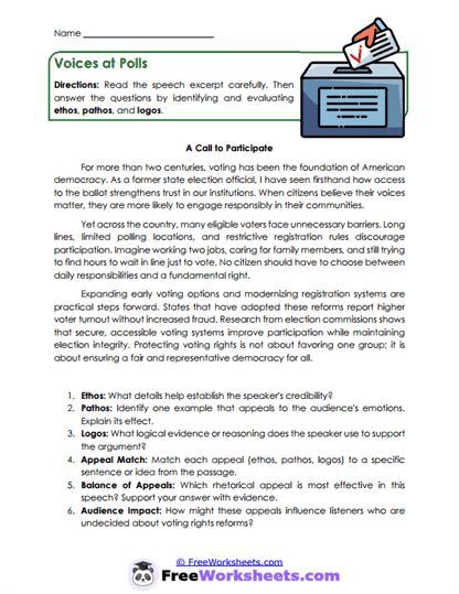 Voices at Polls Worksheet