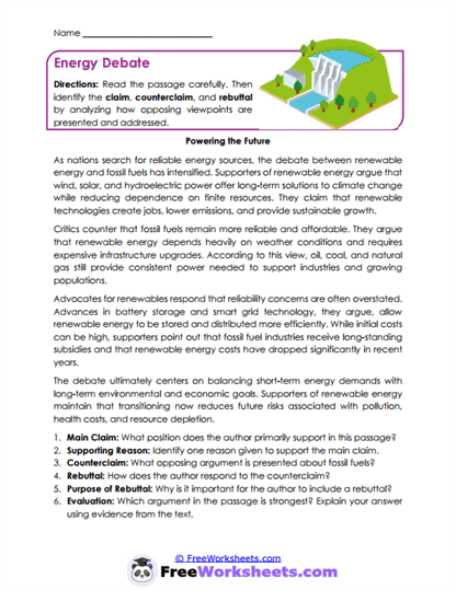 Energy Debate Worksheet